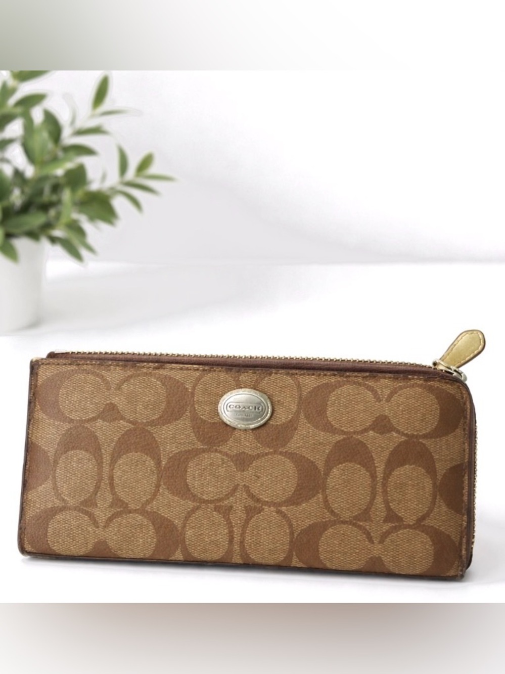 Coach Brown Signature Zip Peyton Zip Wallet